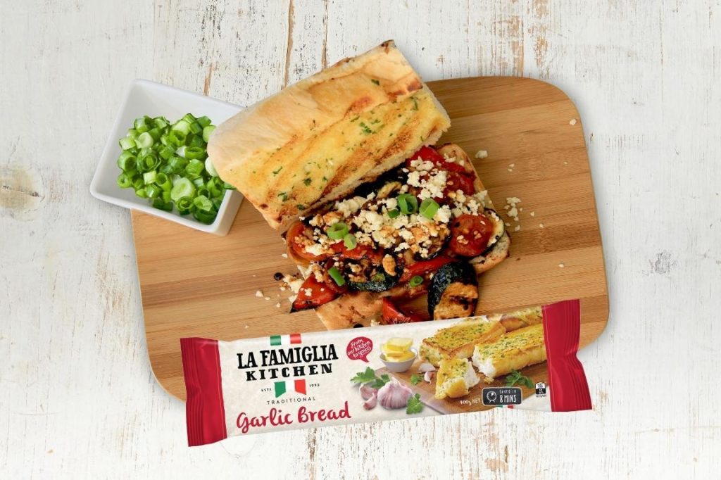 BBQ La Famiglia Garlic Bread with Marinated Vegetables & Crumbled Feta