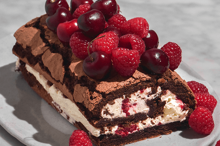 Fudgy Flourless Chocolate Berry Roulade