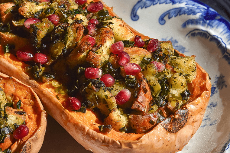 Gluten Free Vegetarian Stuffing Filled Roast Pumpkin