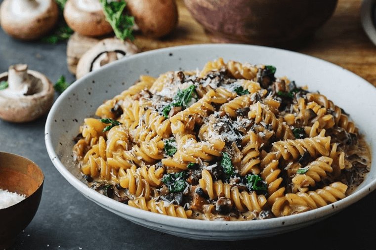 Gluten Free Spirals with Mushroom, Caramelised Onion, Thyme & Mascarpone