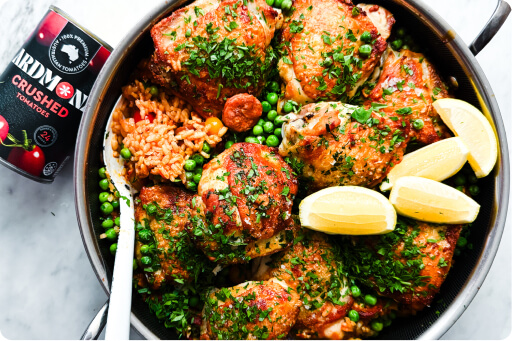 One Pot Chicken Thigh & Chorizo Rice